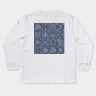 Opaque Blue Talavera Tile Pattern by Akbaly Kids Long Sleeve T-Shirt